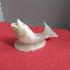 Vintage carved stone fish sculpture, alabaster / marble incense burner
